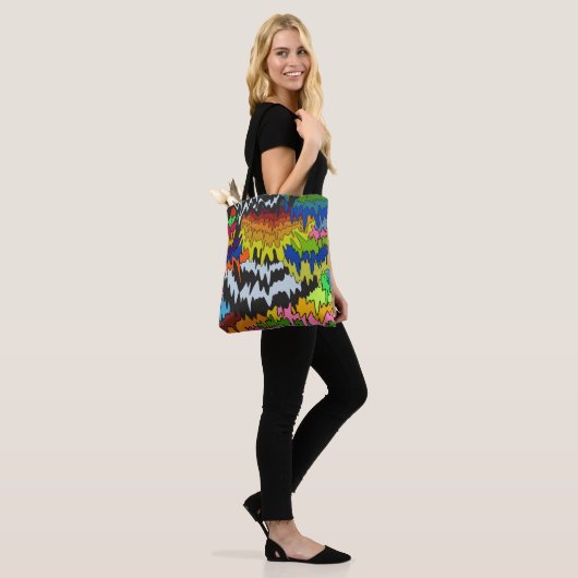 Vloeibare Drip Kleurrijke Groovy Stripe Trippy Pat Tote Bag (Op model)