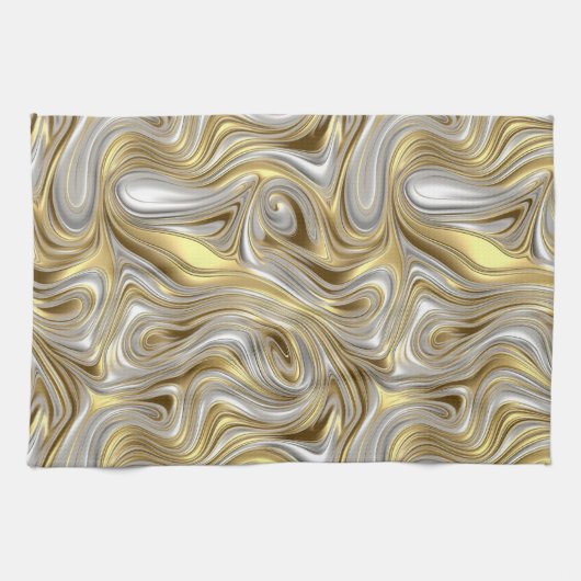 Vloeibare Elegantie - Metallic vloeibaar patroon Theedoek (Horizontaal)