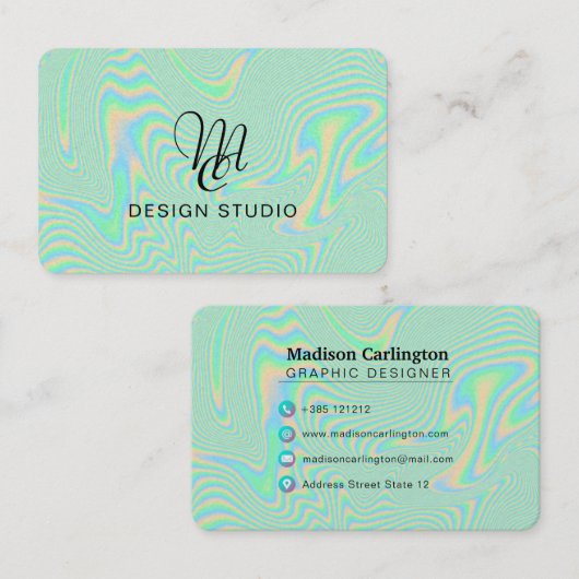 Vloeibare faux-groene holografische structuur visitekaartje (Voorkant / Achterkant)