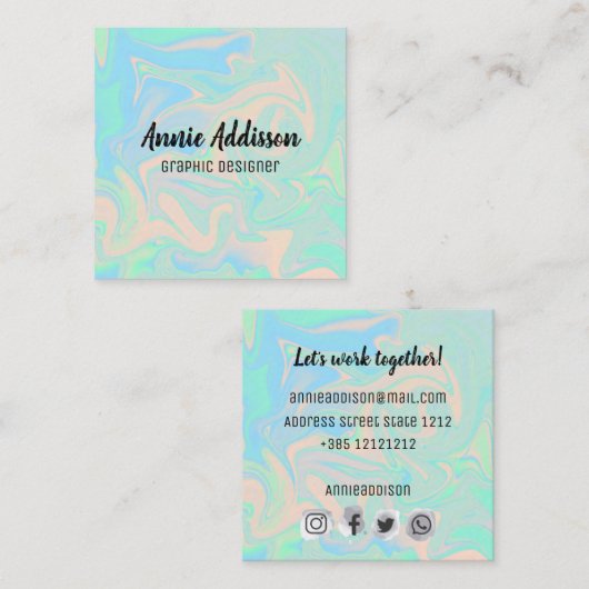 Vloeibare faux holografische israëlische textuur vierkante visitekaartje (Voorkant / Achterkant)