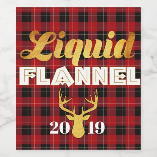 Vloeibare Flanel Rood & Zwart Buffel Plaid Gouden  Wijn Etiket (Enkel label)