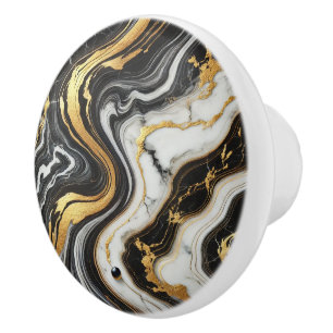 Vloeibare Goud Zwarte Witte Marmer Look Glam Keramische Knop