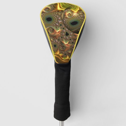 Vloeibare Gouden Fractale Droom Golfheadcover (Voorkant)