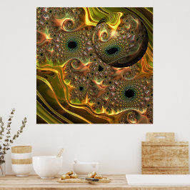 Vloeibare Gouden Fractale Droom Poster