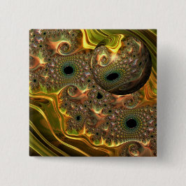 Vloeibare Gouden Fractale Droom Vierkante Button 5,1 Cm