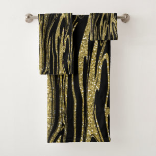 Vloeibare Gouden Glitters Zwarte Glam Modern Bad Handdoek
