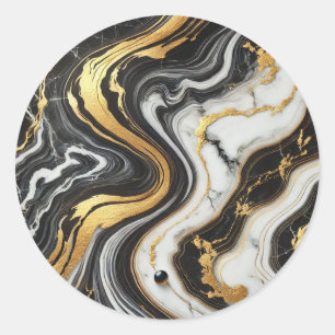 Vloeibare Gouden Zwarte Witte Marmer Look Glam Tro Ronde Sticker