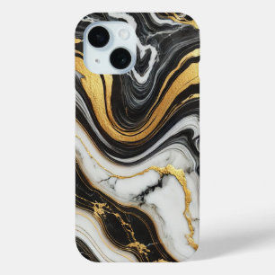 Vloeibare Gouden Zwarte Witte Marmer Uitzicht Glam iPhone 15 Case