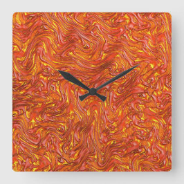 Vloeibare, heldere rode textuur met gele tinten vierkante klok