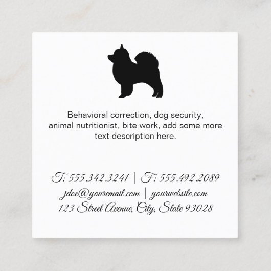 Vloeibare hond (houtkorrel) vierkante visitekaartje (Achterkant)