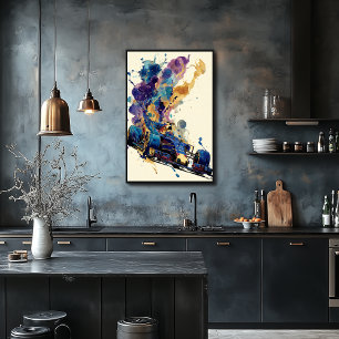 Vloeibare Inkt Formule Auto – Blauw en Goud Abstra Poster