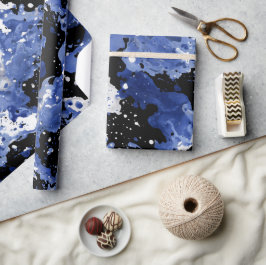 Vloeibare inkt indigo zwarte spetter abstract patr cadeaupapier
