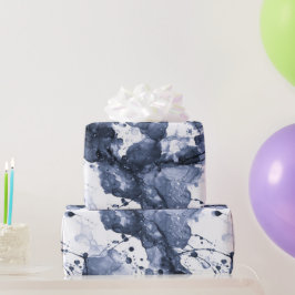 Vloeibare inkt indigo zwarte spetter abstract patr cadeaupapier