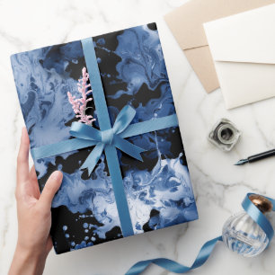 Vloeibare inkt indigoblauw spat abstract patroon cadeaupapier