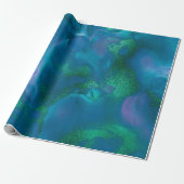 Vloeibare inktverf Blauw Emerald Sapphire Green Cadeaupapier (Uitgerold)