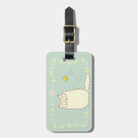 Vloeibare kat en gele vlinder bagagelabel (Voorkant verticaal)