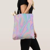 Vloeibare kleurrijke Abstracte regenboog Tote Bag (Dichtbij)
