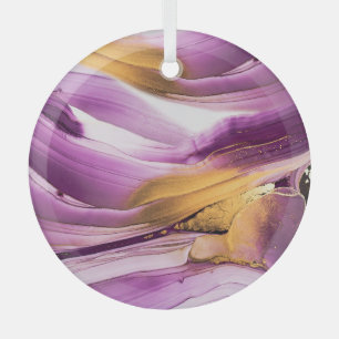 Vloeibare kunst, lila gouden gemarmerde textuur. glas ornament