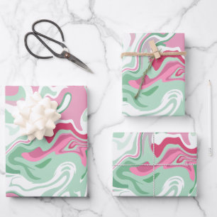Vloeibare Kunst met Roze, Groene, en Witte Krullen Inpakpapier Vel