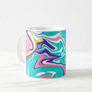 Vloeibare kunst met roze, turquoise en gele wervel koffiemok