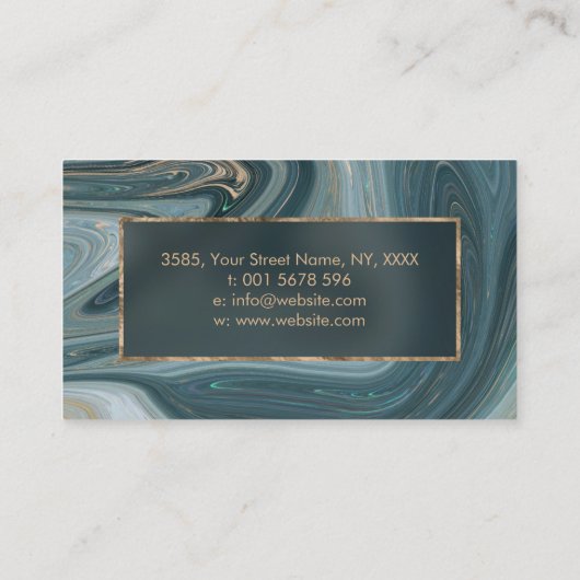 Vloeibare marmer Abstracte kunst Blauw en goud Visitekaartje (Achterkant)