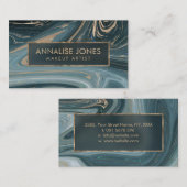 Vloeibare marmer Abstracte kunst Blauw en goud Visitekaartje (Voorkant / Achterkant)