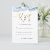 vloeibare marmer met blauwe inkt RSVP bruiloft (Staand voorkant)