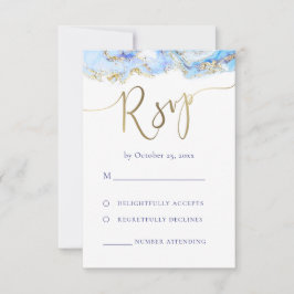 vloeibare marmer met blauwe inkt RSVP bruiloft