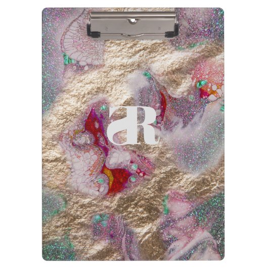 Vloeibare marmer Mix Modern Trendy Monogrammen Klembord (Voorkant)