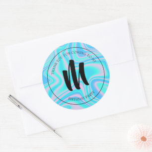 Vloeibare marmeren blauwe faux holografische textu ronde sticker
