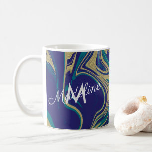 Vloeibare marmeren namaak goud blauw groenlijk met koffiemok