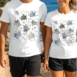 Vloeibare Marmeren Zeeschildpadden Oceaanpatroon T-shirt