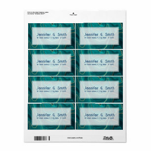 Vloeibare marmertextuur van turquoise met gouden a etiket