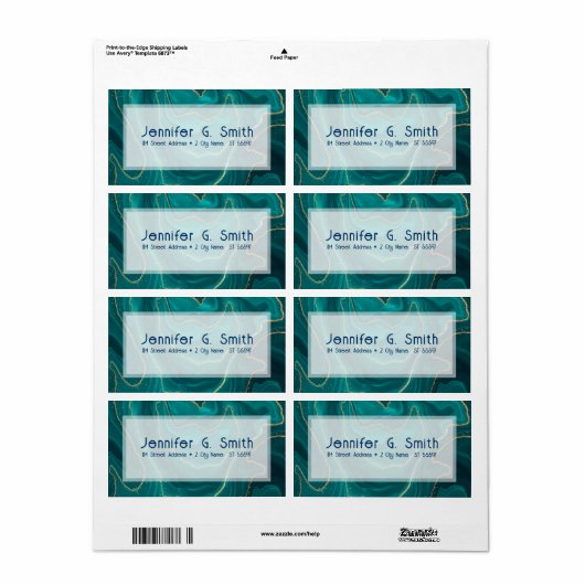 Vloeibare marmertextuur van turquoise met gouden a etiket (Full Sheet)