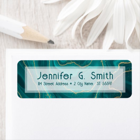 Vloeibare marmertextuur van turquoise met gouden a etiket (Insitu)