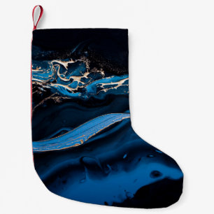 Vloeibare metalen goud in abstract blauw kleine kerstsok