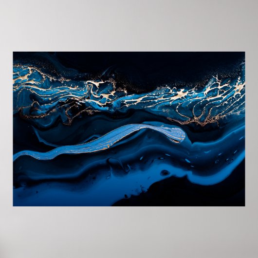 Vloeibare metalen goud in abstract blauw poster (Voorkant)