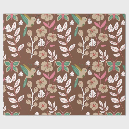 Vloeibare naadloze bloemen, bladeren, vlinder cadeaupapier (Vlak)
