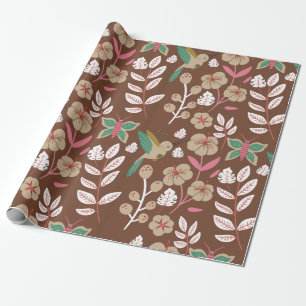 Vloeibare naadloze bloemen, bladeren, vlinder cadeaupapier