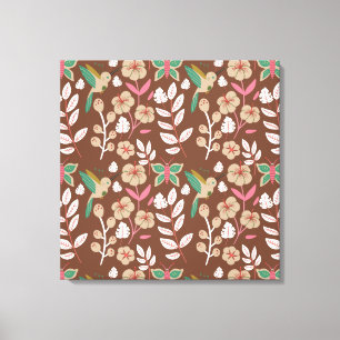 Vloeibare naadloze bloemen, bladeren, vlinder canvas afdruk