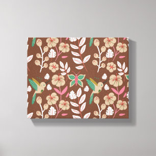 Vloeibare naadloze bloemen, bladeren, vlinder canvas afdruk
