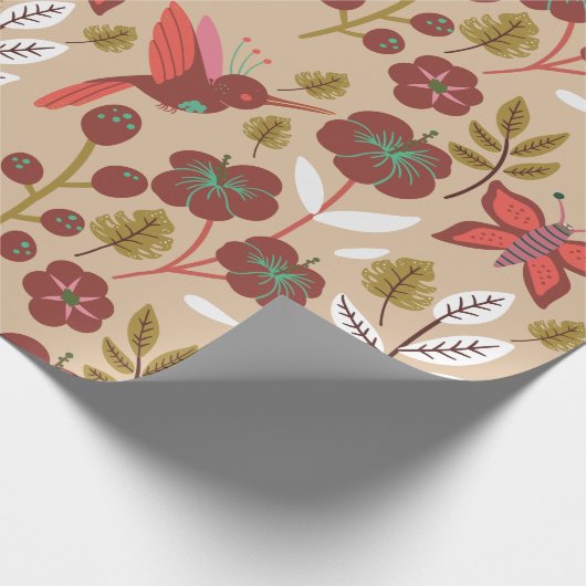 Vloeibare naadloze bloemen, vogels, vlinder cadeaupapier (Hoek)