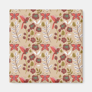Vloeibare naadloze bloemen, vogels, vlinder magneet