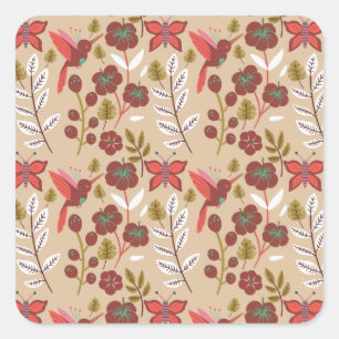 Vloeibare naadloze bloemen, vogels, vlinder vierkante sticker