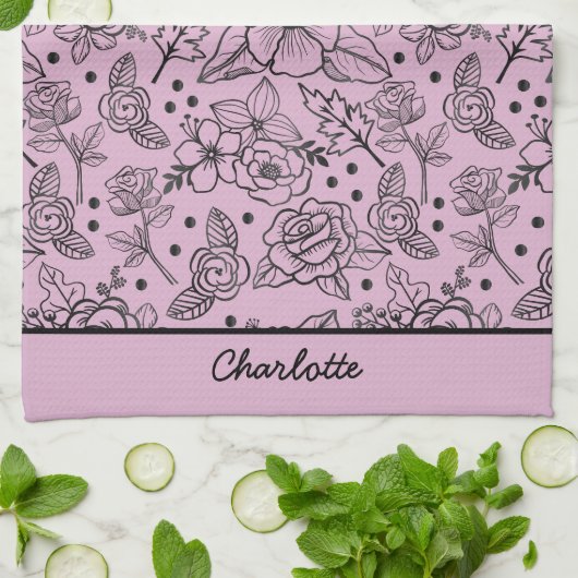 Vloeibare naadloze paarse gepersonaliseerde naam theedoek (Gevouwen)