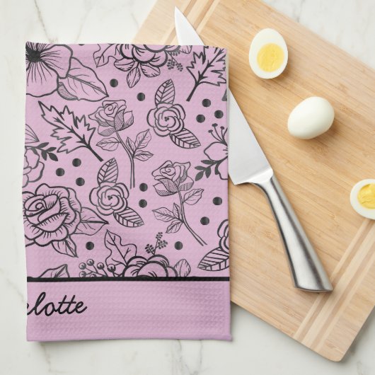 Vloeibare naadloze paarse gepersonaliseerde naam theedoek (Quarter Fold)