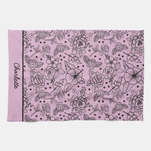 Vloeibare naadloze paarse gepersonaliseerde naam theedoek (Horizontaal)