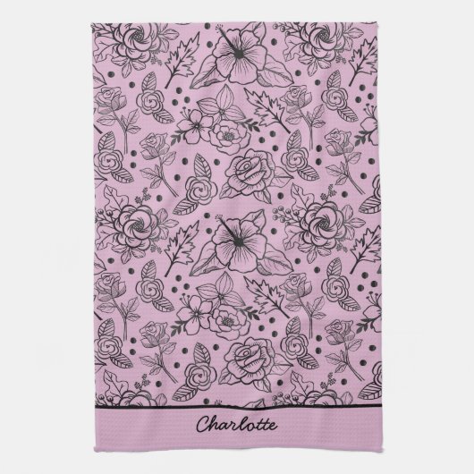 Vloeibare naadloze paarse gepersonaliseerde naam theedoek (Verticaal)