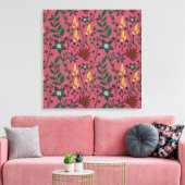 Vloeibare naadloze roze bloemen bladeren een tak canvas afdruk (Insitu (Woonkamer))