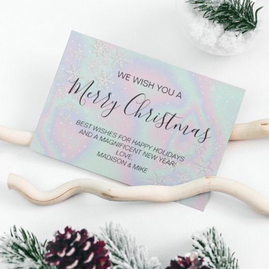 Vloeibare nephautholografische textuur Sneeuwvlokk Feestdagenkaart